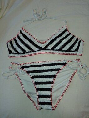 Xhilaration Women's Red, White and Blue Crochet Bikini Set Size Medium